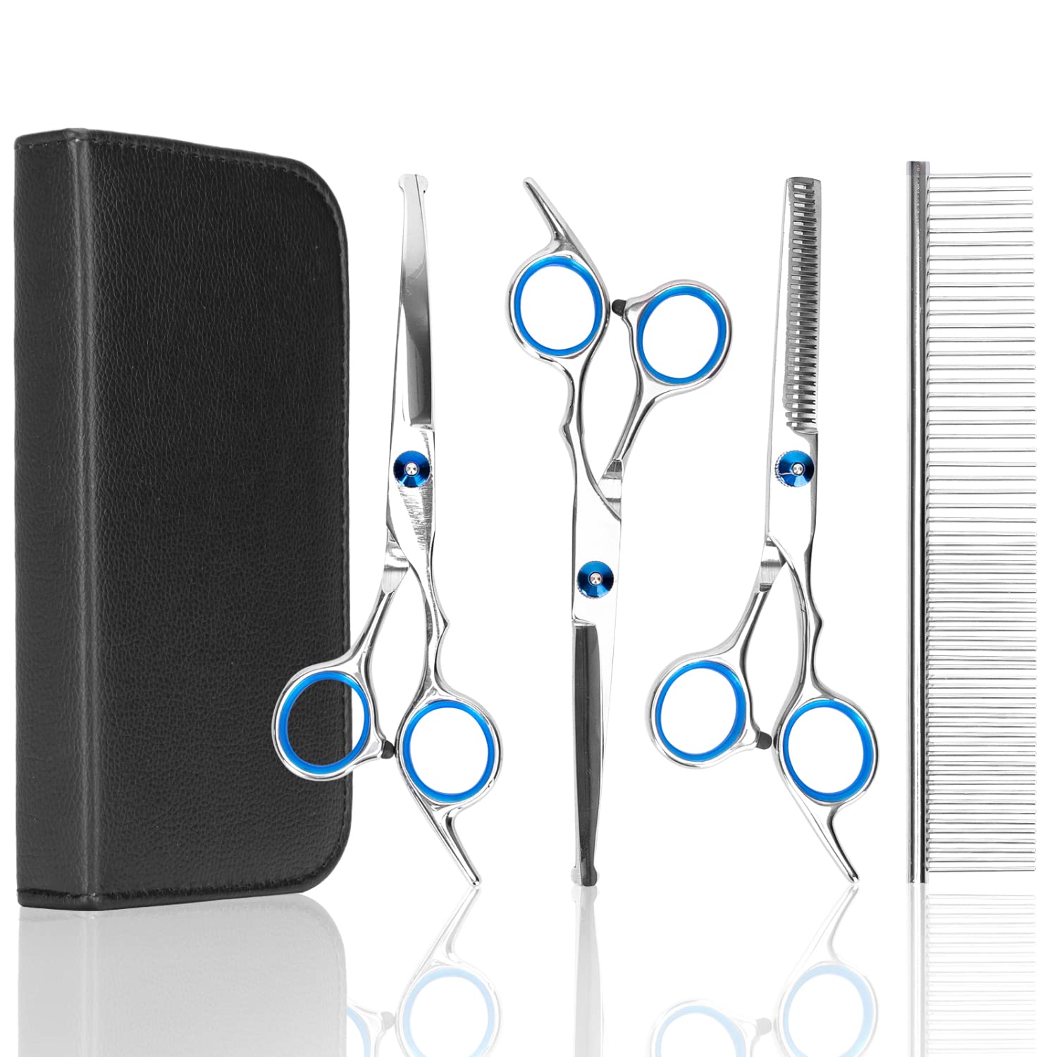 Nobleza Tijeras para Perros, 4 Piezas Tijeras Peluqueria Canina Profesional de Acero Inoxidable, Tijeras para Perros con Puntas Redondas para Aseo Mascotas Bricolaje