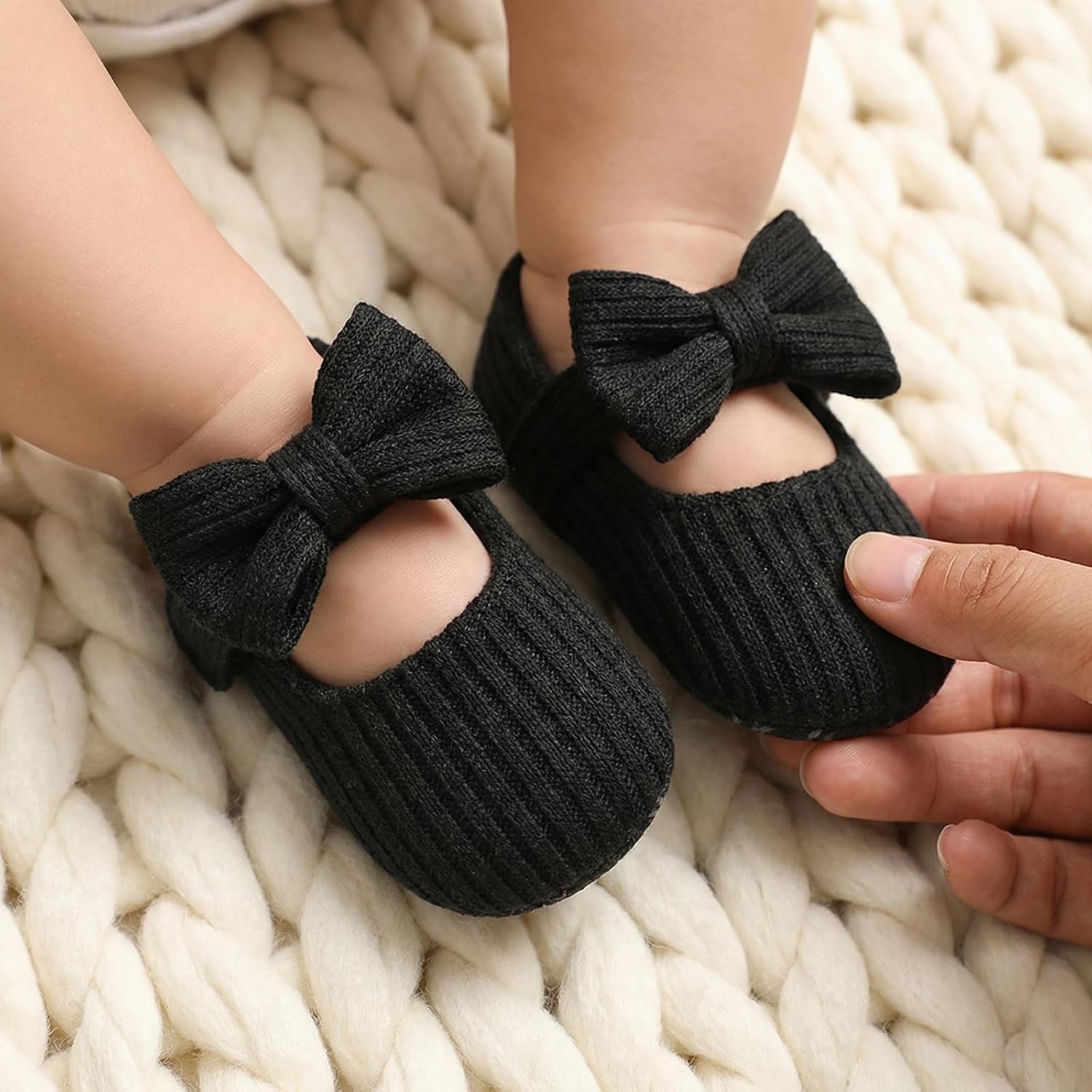 Baby Girls Mary Jane Flats with Bownot Soft Sole Non-Slip Crib Shoes Toddler First Walkers Princess Dress Shoes