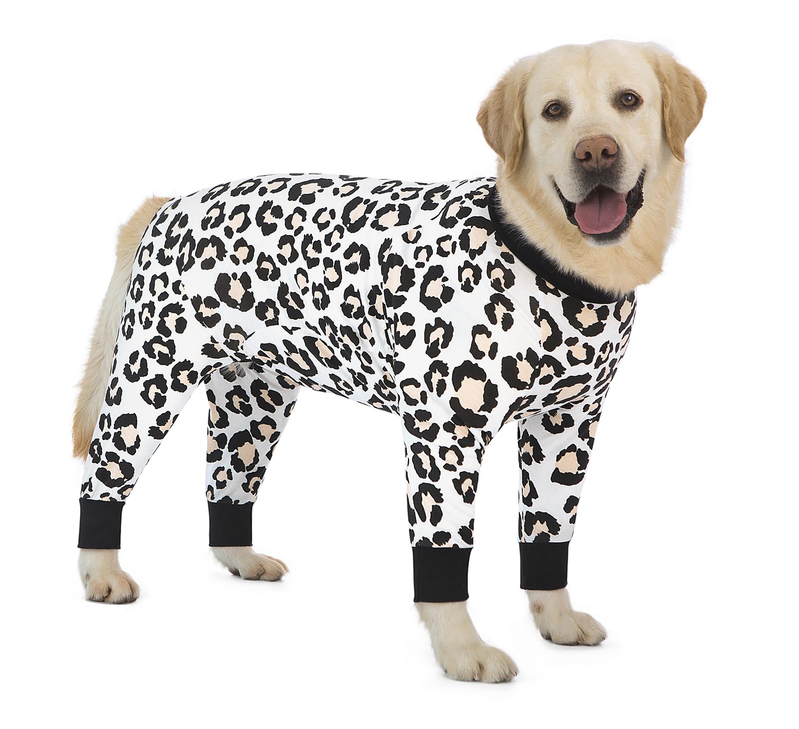 LeopardPrint Dog Pajamas - Lightweight Cotton Anti-Hair Shirt Onesie Jumpsuit for Medium to Large Dogs (White Leopard, Size 32)