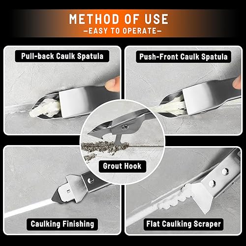 Miniatura 4 de Kit de herramientas de calafateo de acero inoxidable, herramienta de eliminación de lechada, herramienta removedora de calafateo de azulejos 4 en 1,