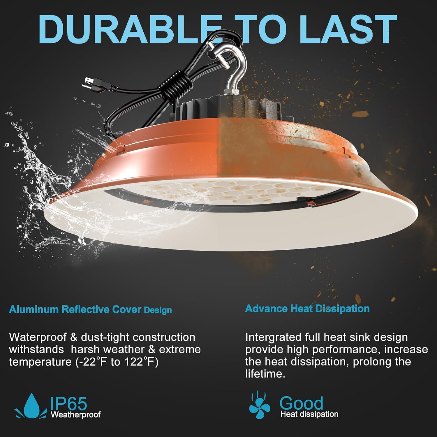 Lightdot UFO LED High Bay Light with Orange Disffuer Bean Angle 120˚ 165W(200Wx1W Chips) High Bay LED Lights 24750lm (Eqv.660W MH/HPS) AC100-277V Commercial LED Warehouse Lights High Bay -8Pack