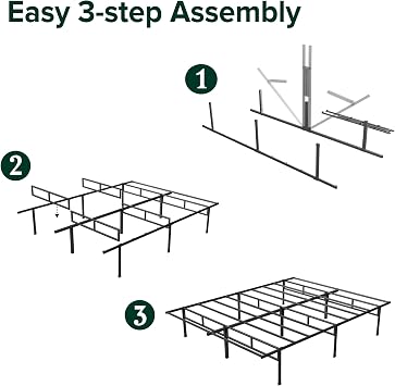 Zinus Justin King size Bed Frame - 5ft (150 x 200 cm) - 14.2'' Height - Metal Bed Base with Steel Slat Support - Storage Space Underneath - Easy Assembly - Black