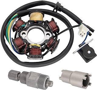 Ignition Stator Magneto 5 wire AC 6 Pole Coil for GY6 125cc 150cc Scooter ATV Go Kart TAOTAO Dune Buggy, 6 Coil 5 Wire Stator Magneto With Magneto Flywheel Puller