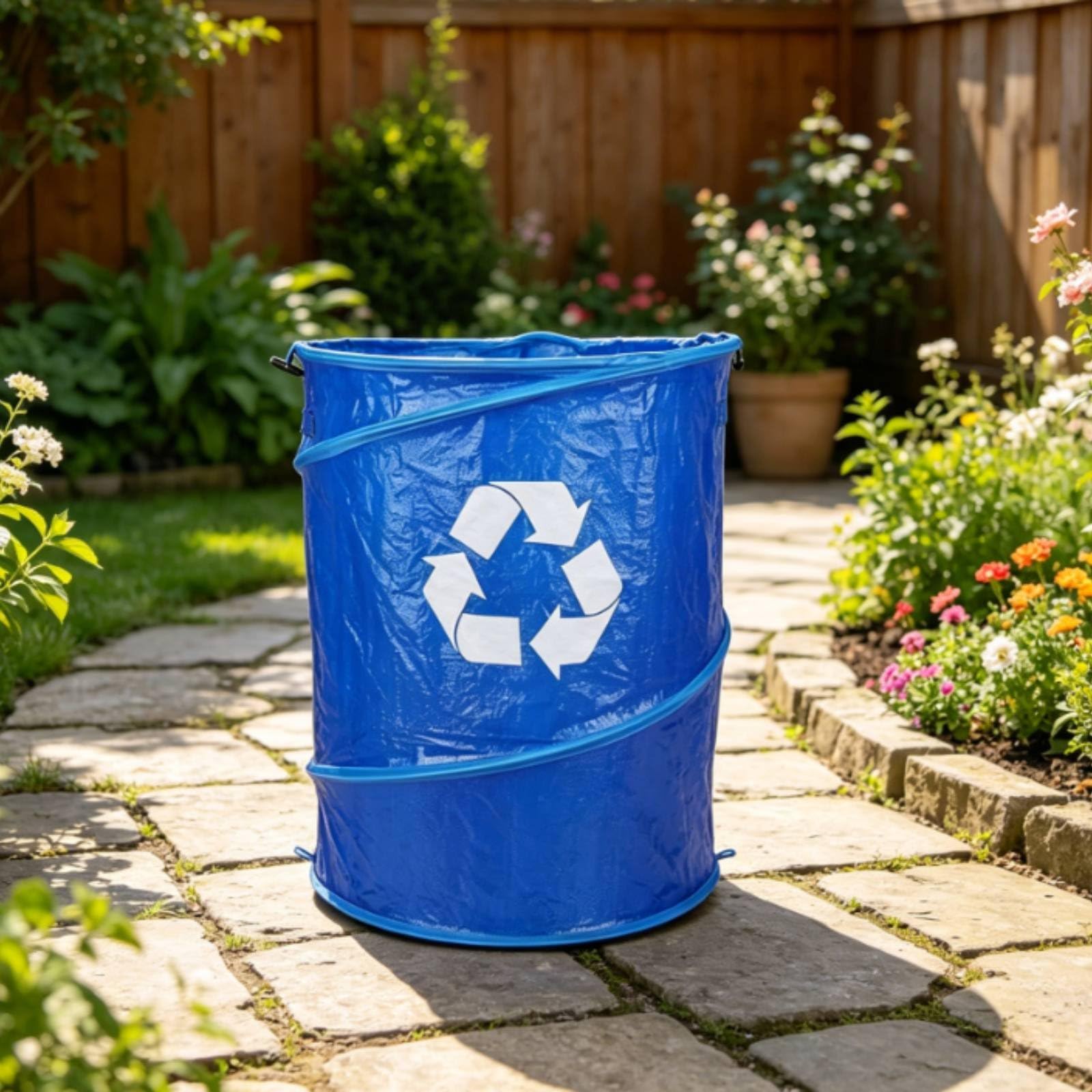 Bidone Sprung Up da Campeggio Apertura Istantanea Cestino da Campeggio Impermeabile Portatile Contenitore Rifiuti Pieghevole per Giardino, Esterno, Blu, Blu, 48X61cm 110 Litri 29 Galloni