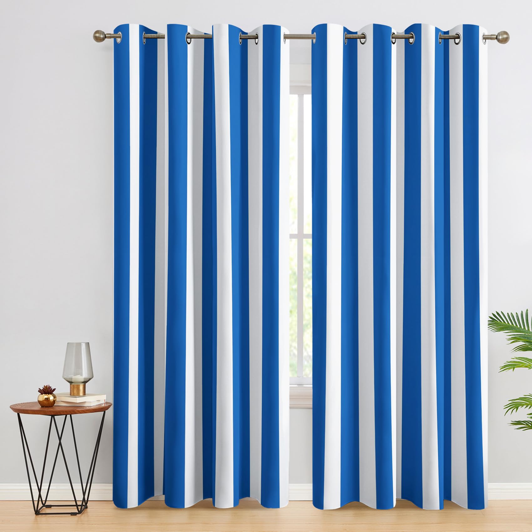 Rideaux de salon bleu marine et blanc 300 cm pour ambiance cosy D#747