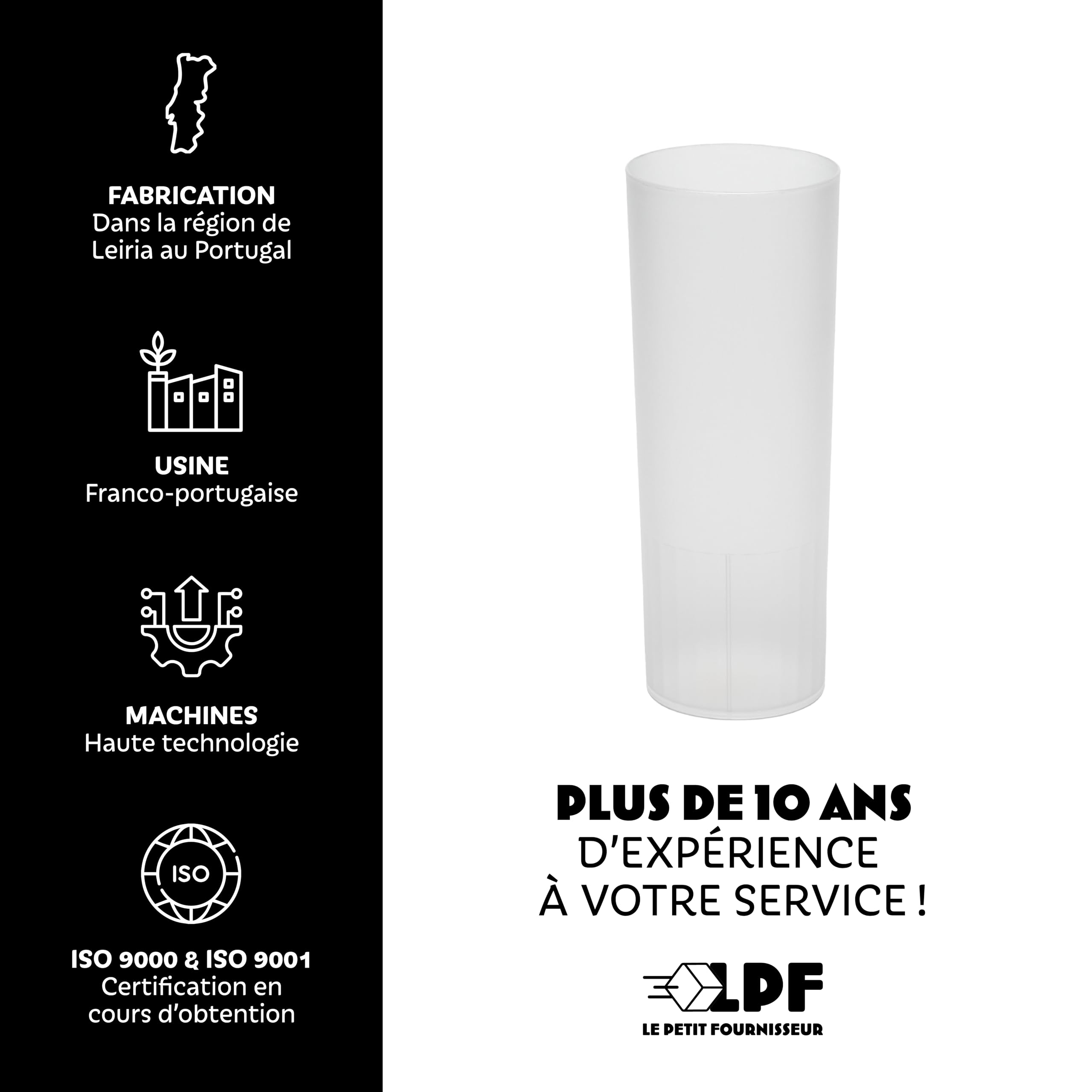LPF LE PETIT FOURNISSEUR - Lot de 99 Gobelets réutilisables Tubo - 20cl(Usage) 25cl(Max) - Verre à eau, Verre cocktail long drink - Compatible lave-vaisselle - Couleur givrée