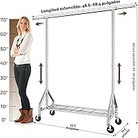 Vista 8 de Perchero de ropa resistente con carga de 450 libras, perchero de metal para colgar ropa con ruedas y estantes resistentes, estante portátil