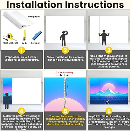 Miniatura 5 de Mural de pared moderno para despegar y pegar, con ondas de vapor retrowave synthwave retro, paisaje del mundo, autoadhesivo, removibles, calcomanías