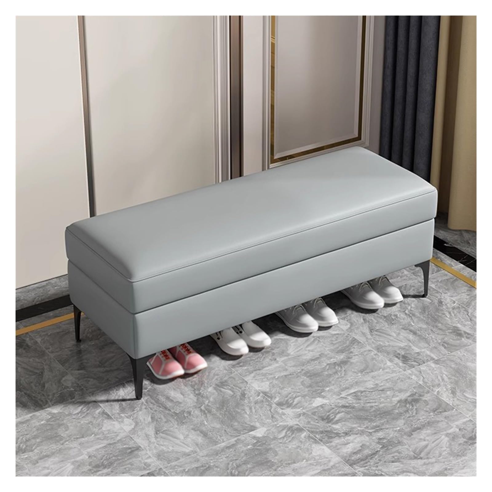 Banc de chambre confortable pour couloir fin afin de ranger et s'asseoir facilement