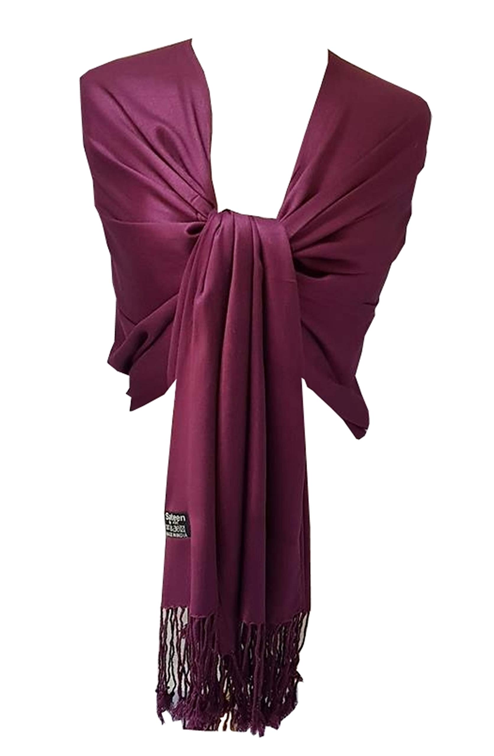 KSC New Silky Feel Pashmina Scarf Wedding Shawl Bridesmaid Scarves Party Wear Day To Evening Occasions Beautiful Colors (Purple Plum)