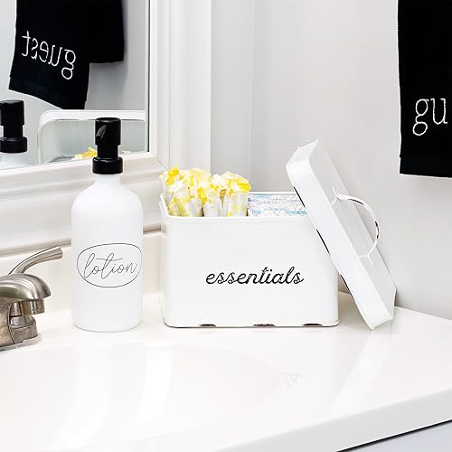 Miniatura 9 de AuldHome - Soporte de tampón esmaltado para almacenamiento de baño (blanco) organizador de suministros femeninos, caja dividida con tapa