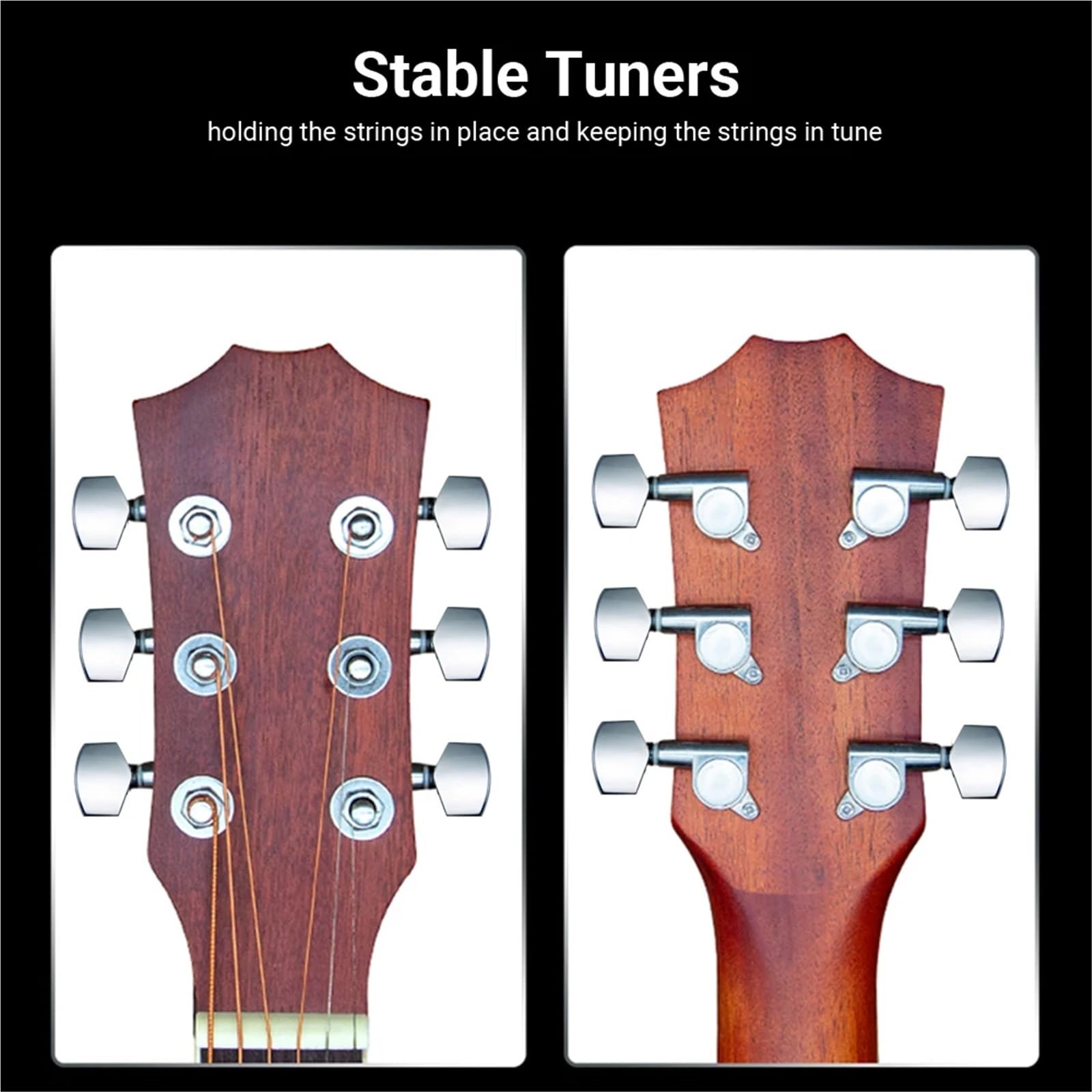 Clavijas de Bloqueo 6 clavijas de guitarra selladas con bloqueo 3L3R for afinación cuerdas, afinador electroacústica(Gold)
