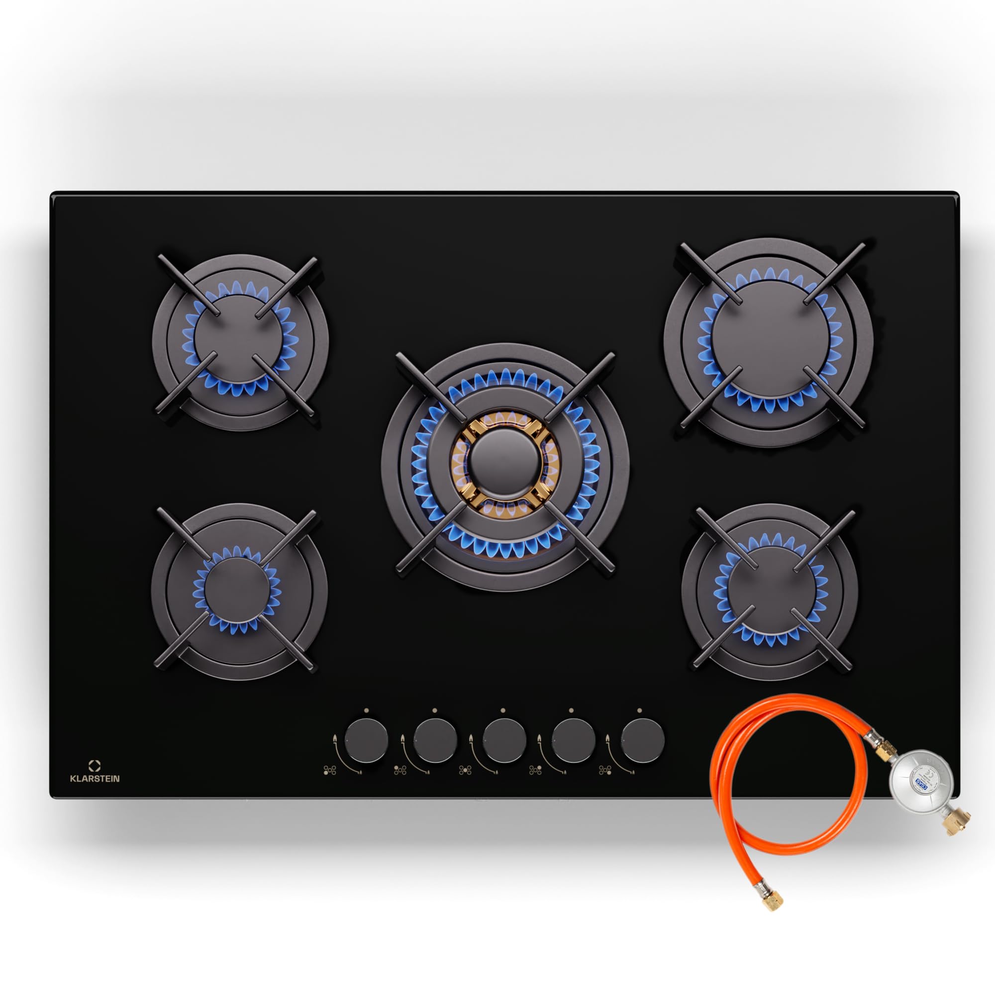 Klarstein Tables de Cuisson à Gaz, Plaque de Cuisson Gaz à 5 Brûleurs, Table de Encastrable à 5 Feux de 10400W, Cuisiniere Gaziniere avec Brûleurs en Acier Inoxydable, Cuisinières GPL