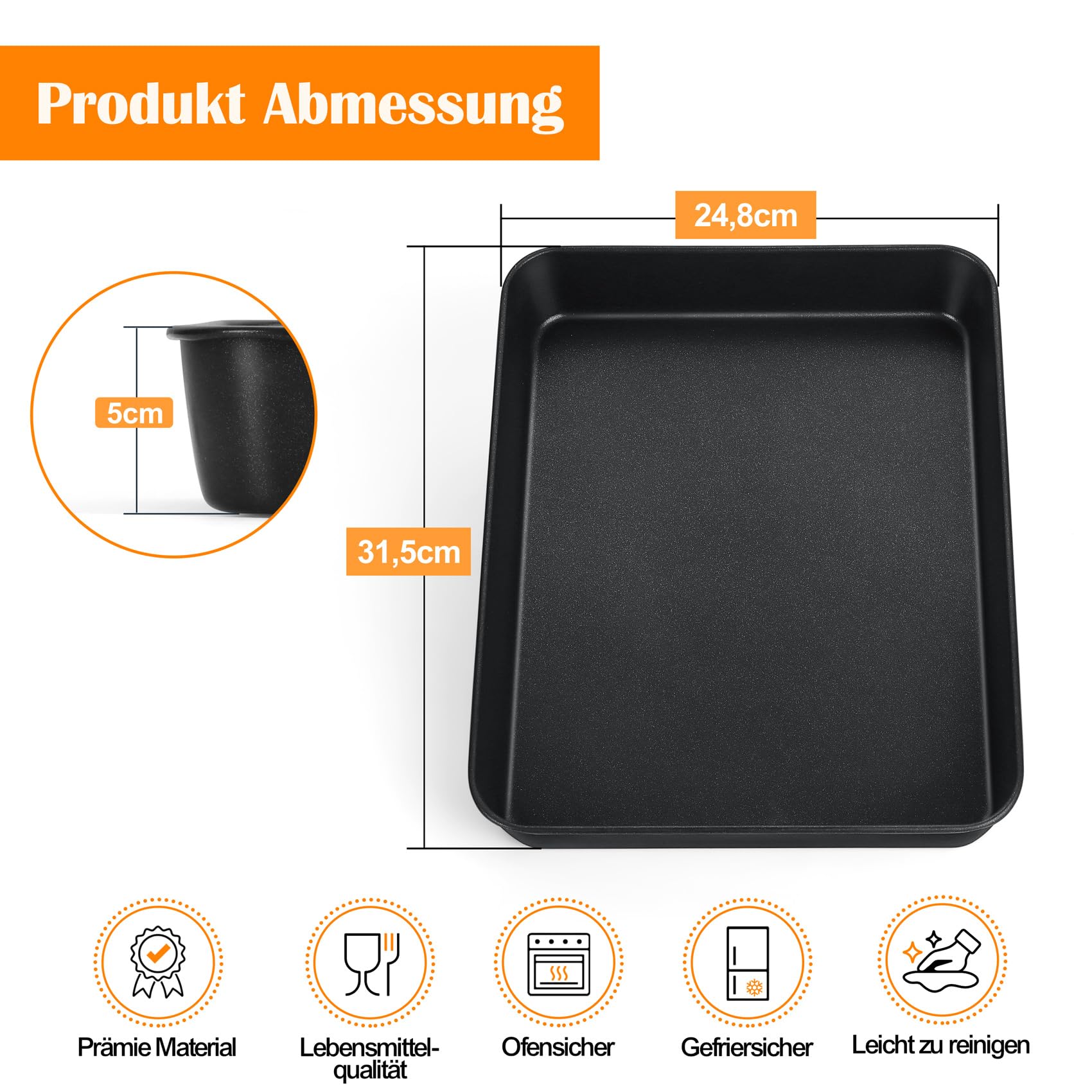 Onader Nieprzywierająca blacha do pieczenia, naczynie żaroodporne ze stali nierdzewnej, głęboka forma do ciasta, forma do pieczenia do brownie, lasagne, zapiekanek, 31,8 x 24,8 x 5 cm, zdrowa i