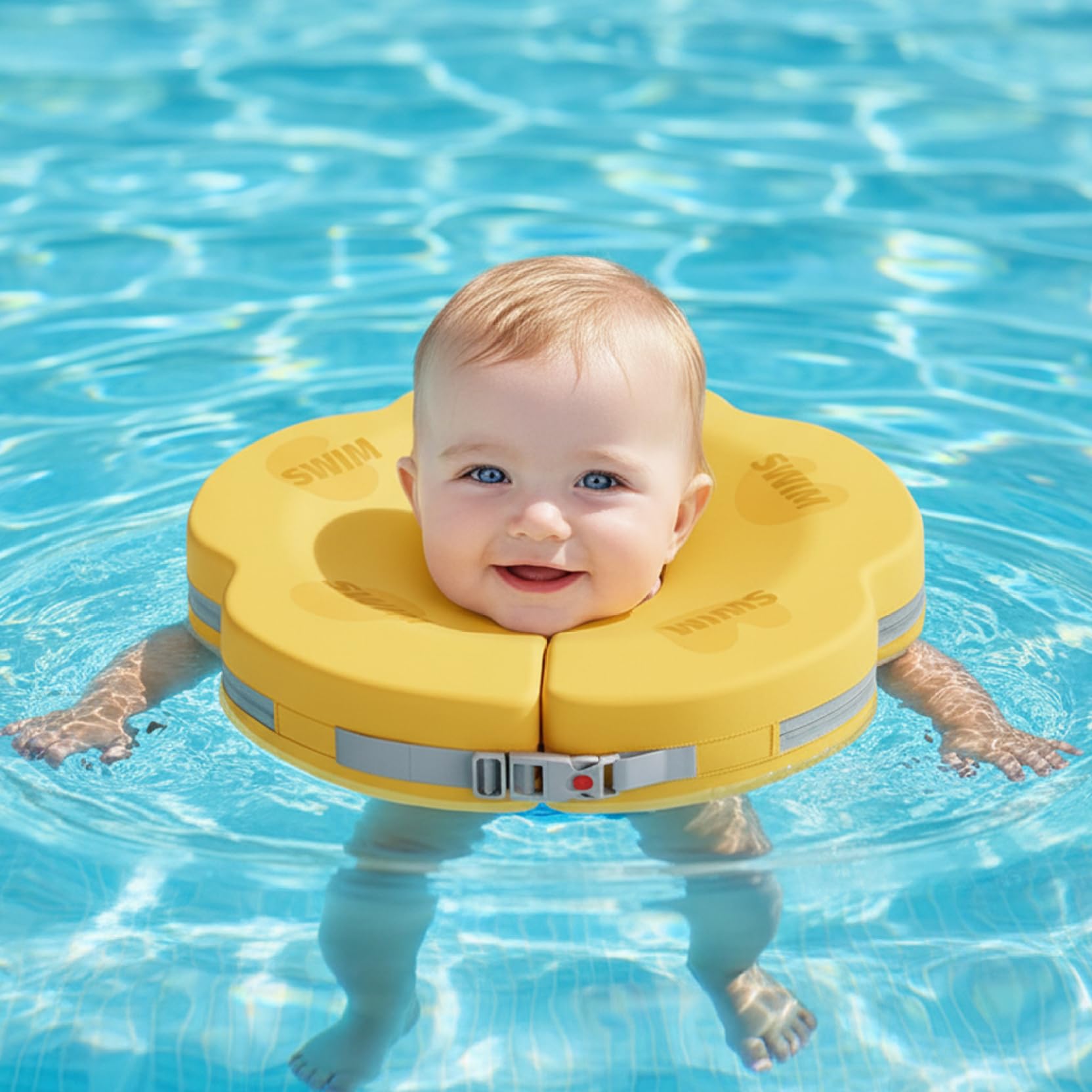 Nackenschwimmer für Babys im Alter von 0 bis 6 Monaten – Verstellbarer und sicherer Schwimmschwimmer mit weichem Kragen, wasserdicht für sicheren Wasserspaß (gelb)