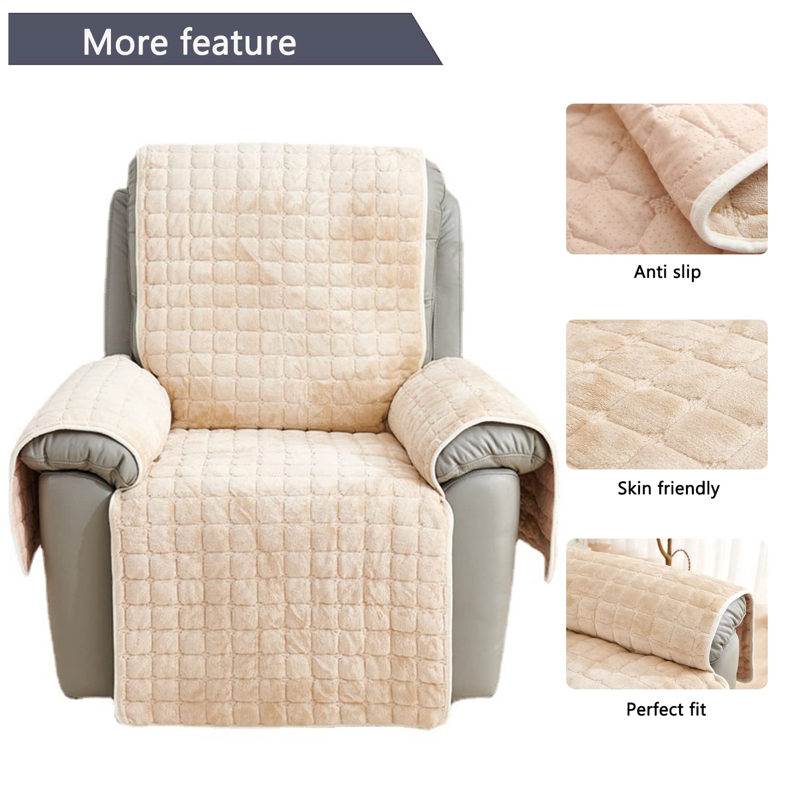 Funda Para Sofá Reclinable Con Correas Elásticas, Terciopelo Felpa Funda De Silla Para Sillones, Suaves Protector De Muebles Para Sillones Reclinables-gris oscuro-53x190 cm (20,9x74,8 pulgadas)