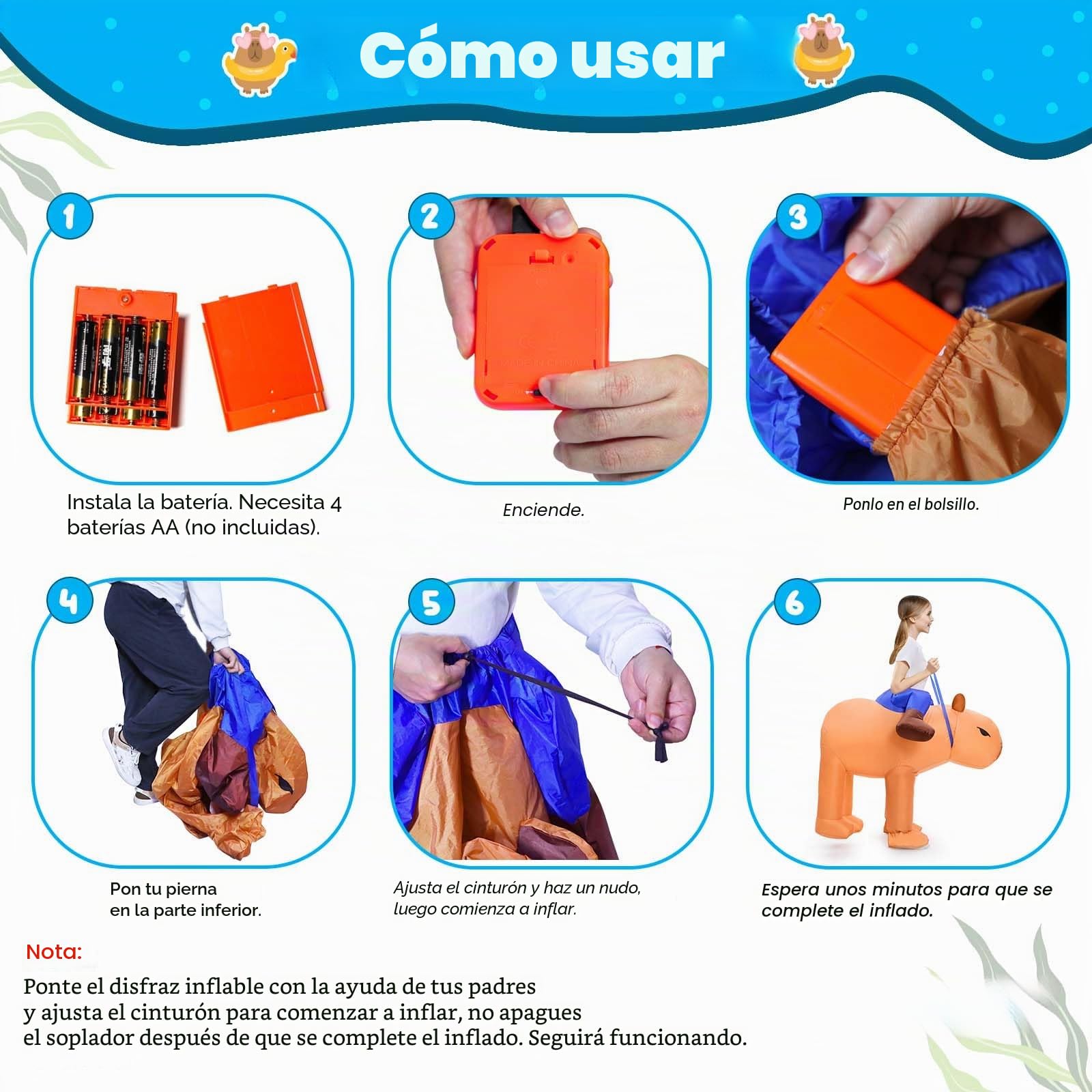 Spinosaurus Disfraz inflable de Capibara para niños, disfraces inflables de Halloween, divertidos disfraces de animales inflables