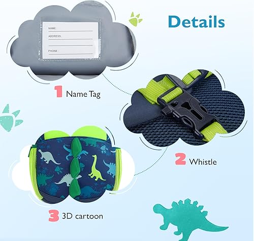 Miniatura 6 de mommore Mochila para niños de 2 a 4 años, mochila pequeña de dinosaurio con correa para niños, mochila de dibujos animados en 3D para preescolar y