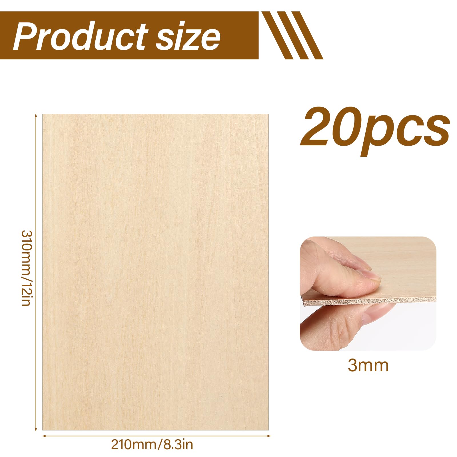 Zikenis 20 Pièces A4 contreplaqué 3mm tilleul,300 x 210 x 3.5 mm contreplaqué multicouche,3mm basswood plywood,Panneau Feuille Découpe Laser,pour l'artisanat, la découpe du bois, le modélisme