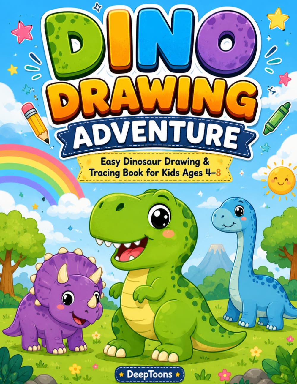DINO DRAWING ADVENTURE: Easy step by step dinosaur drawing & tracing book for kids ages 4-8