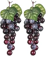 Bairdish Lifelike Purple Artificial Grapes 2 Bunches - Realistic Fake Rubber Fruit Bunches for Home Garden Wedding Decor Photography Props 24 Grapes 6.5"