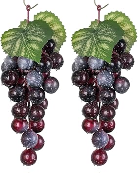 2 Bunches Purple Rubber Grapes Artificial Grape Fake Grapes Lifelike Artificial Fruits for Party Pub Cabinet Ornament Home Garden Wedding Decoration Photography Props 24 Grains 6.5 Inches Long