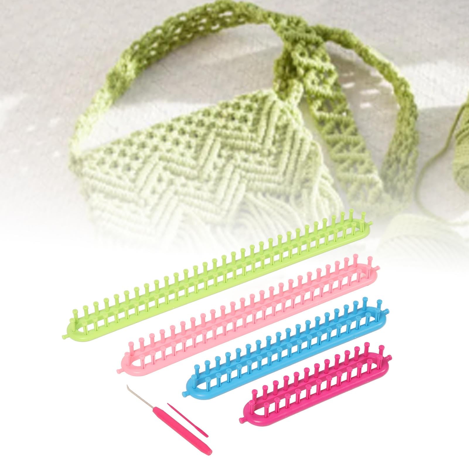 Tissting 6 Stück Strickwebstuhl Set, 26–57cm 4 Größen Lange Webrahmen Kunststoff Webstühle Set mit Strick und Hakennadel, DIY Handwerk Knitting Loom für Schals, Pullover, Decken