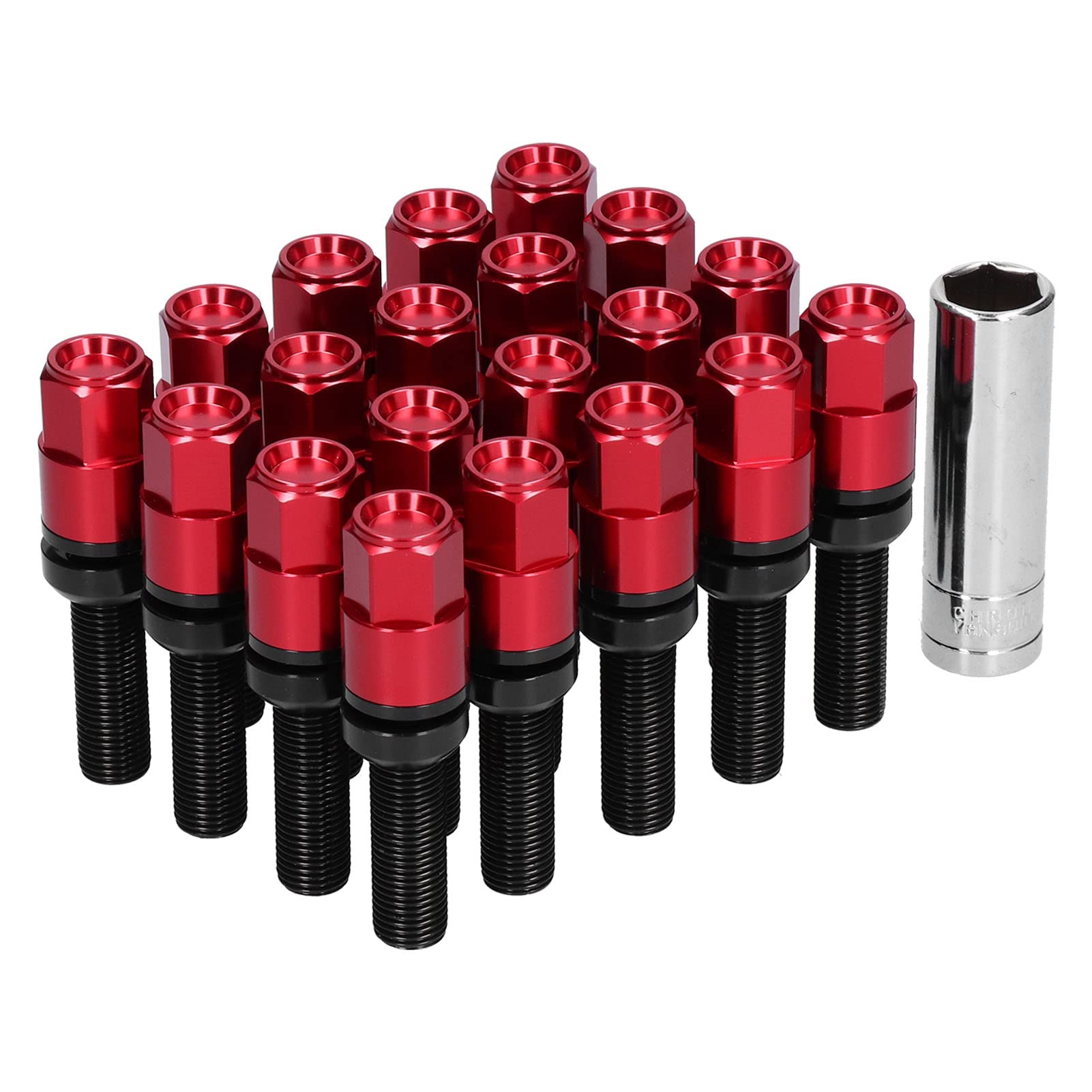 Rozszerzone Nakrętki Kół, 20 Szt. Rozszerzone śruby z łbem M14x1.5 Stal 28mm/1.1in Gwint z Tuleją Uniwersalną do Samochodu(czerwony)