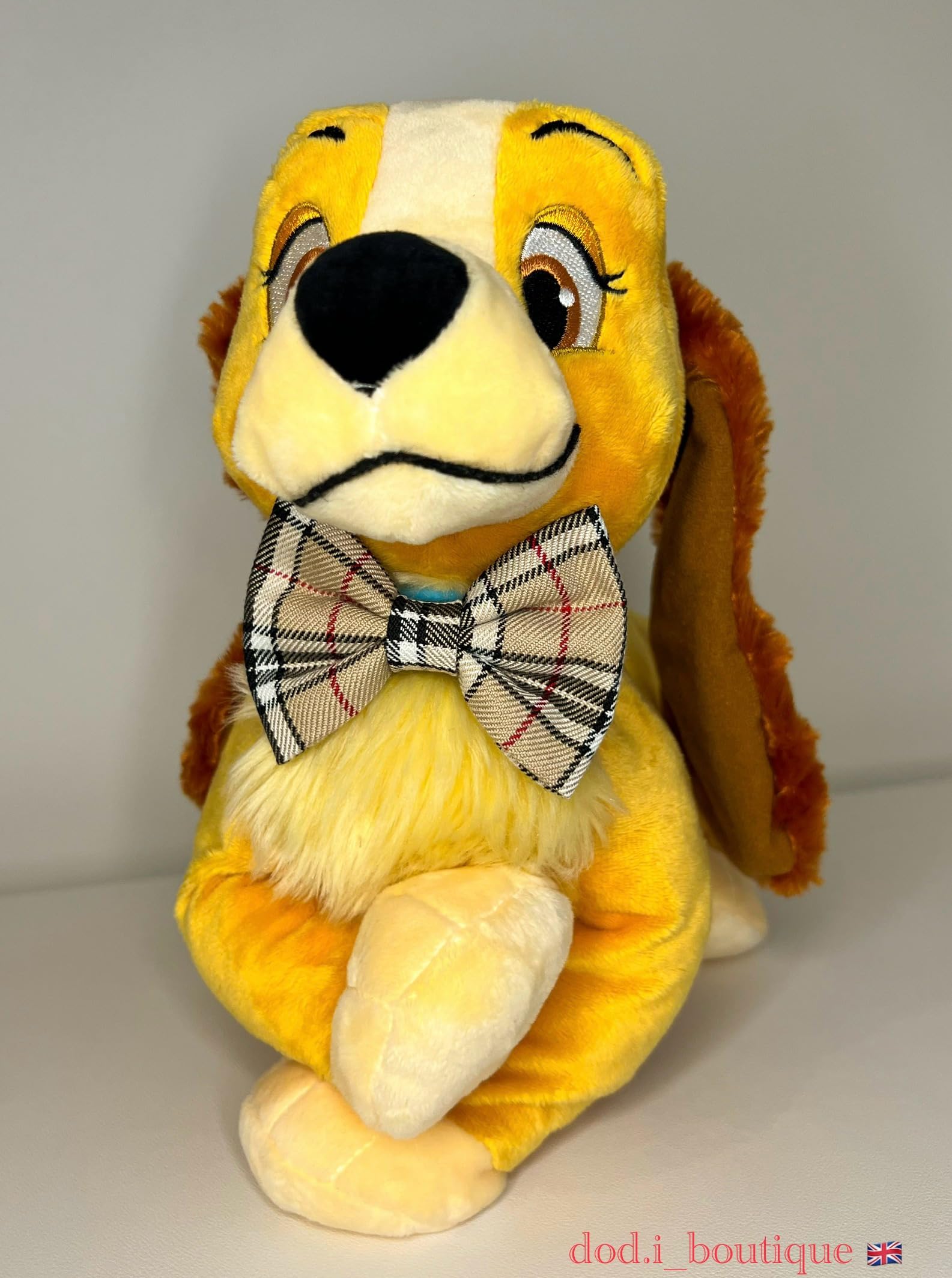 New Dogs Bow Tie Tartan woven Elastic Band attach COLLAR ACCESSORY Handmade UK (Medium Tartan Beige woven) - Image 3
