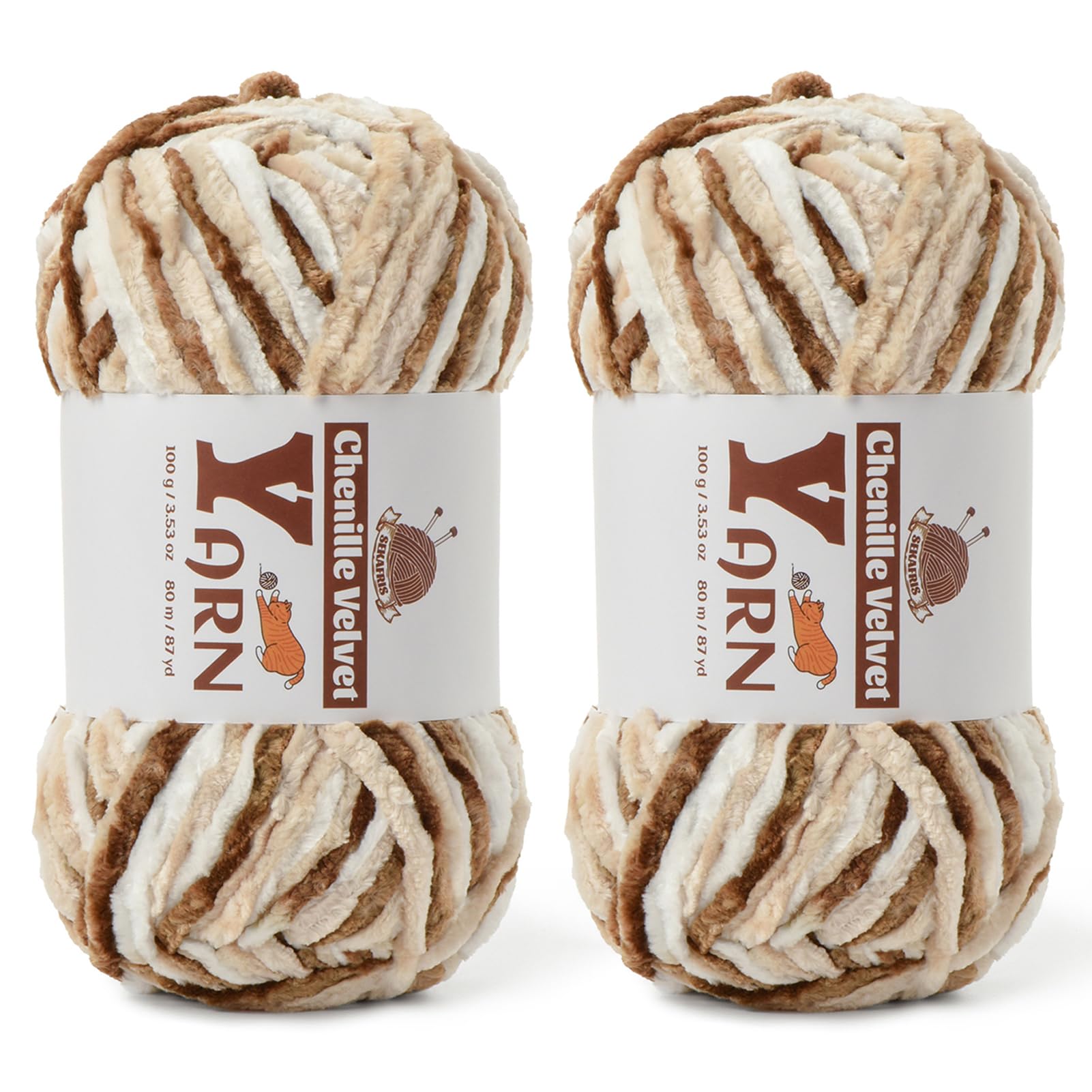 Chenille Crochet White Coffee Yarn 2 Pack