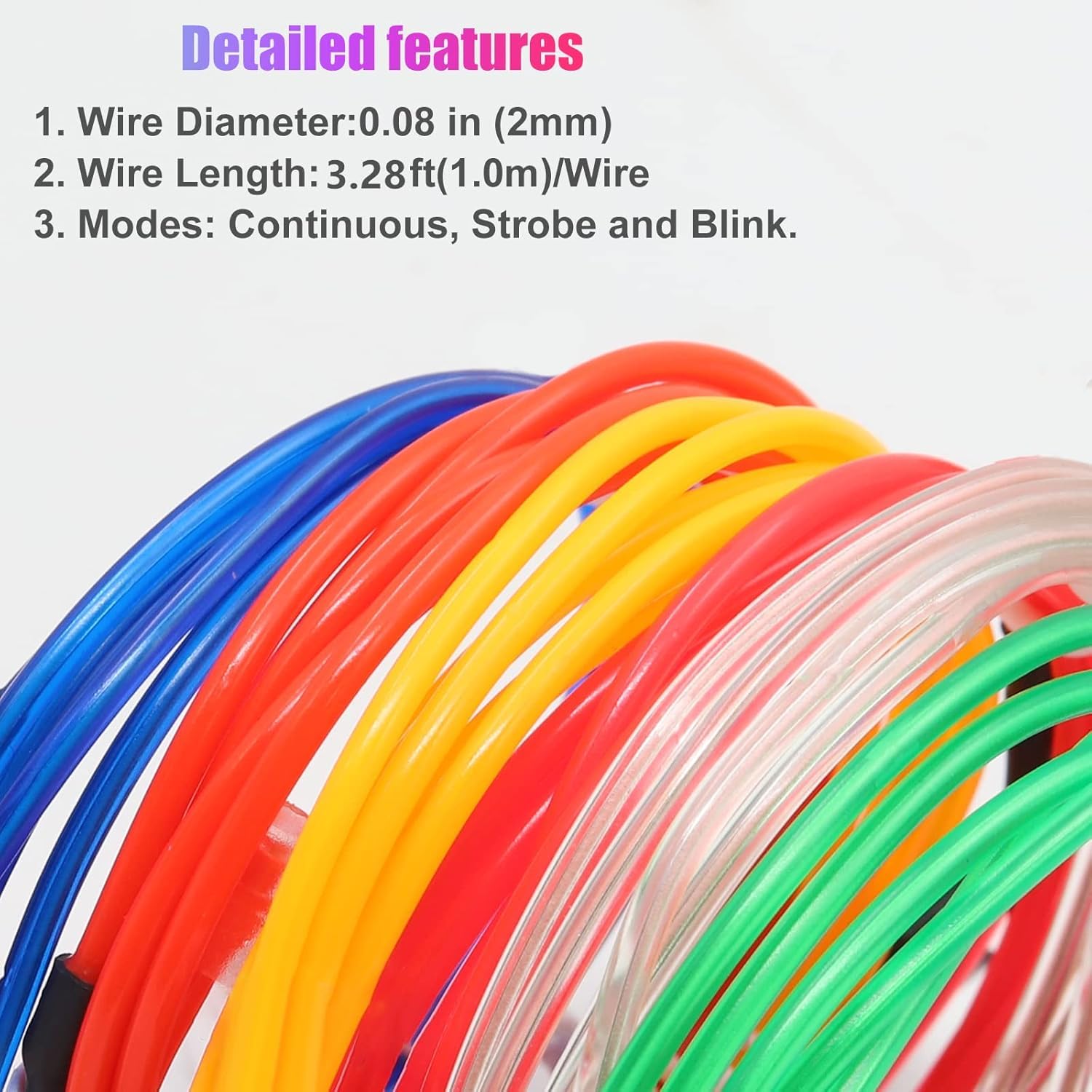 NWpangu EL Wire Strip Lights, 5 in 1(3.28Ft Each) Electroluminescent EL Wires with Battery Case for Holiday, Party, DIY Decoration, White(3 Operation Modes)