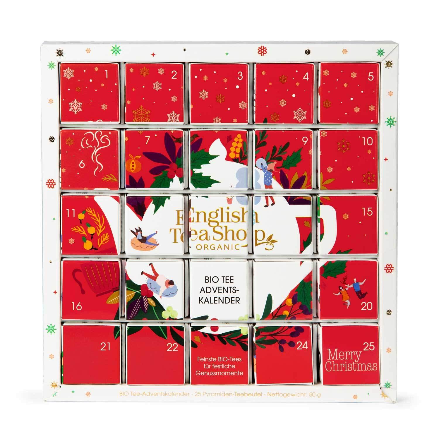 ETS - Puzzle Tee Adventskalender Red Christmas 25 x BIO Tees en Pyramidenbeuteln Früchte Kräuter und Gewürztee