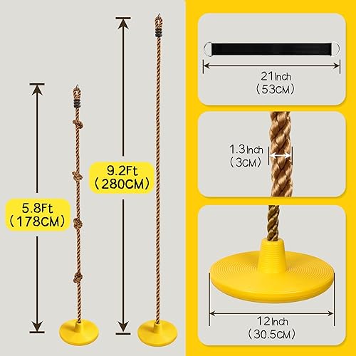 Miniatura 5 de ZNCMRR Columpio de árbol para niños, accesorios de cuerda de escalada para niños con asiento de disco, columpios de cuerda para árbol de disco para