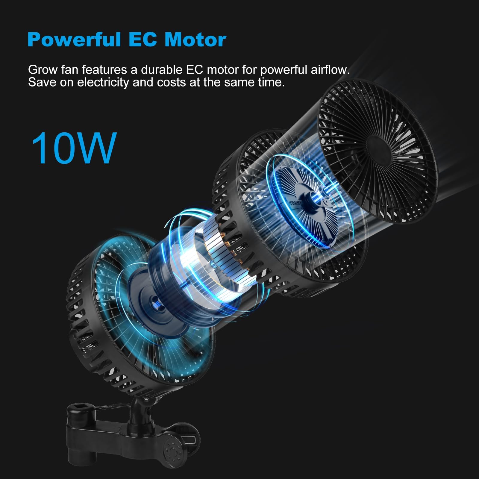 Ventilateur de Culture avec Clip - Ventilateur Oscillant pour Tente de Culture 10W, 4 Vitesses et Faible Bruit, Moteur EC pour Tente de Culture les Plantes Hydroponiques et la Circulation de l'air