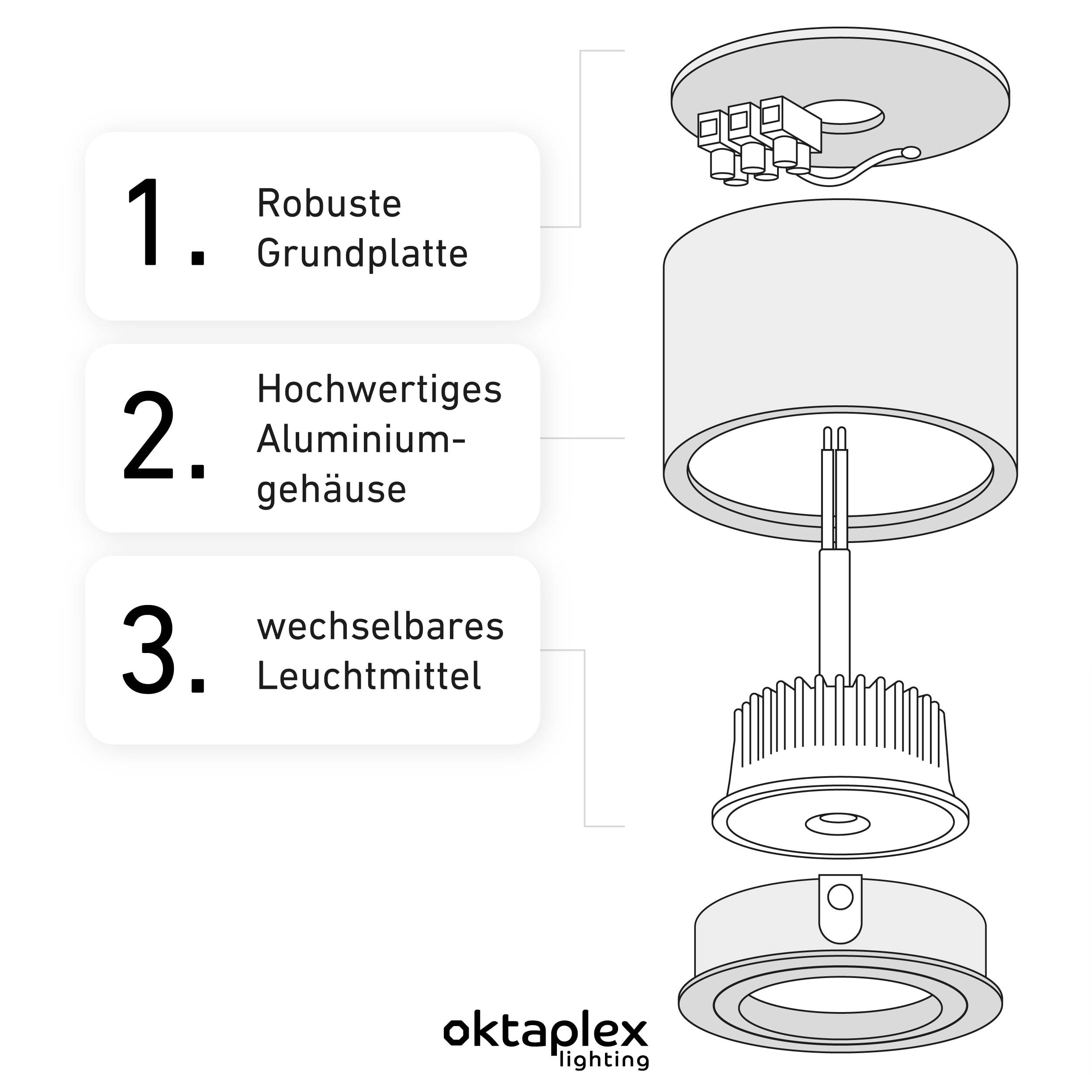 Oktaplex Lile - Foco empotrable (6 unidades, módulo LED, intensidad regulable, 4,9 W), color negro | 230 V, 2700 K, luz blanca cálida, 80 x 50 mm, de aluminio, orientable