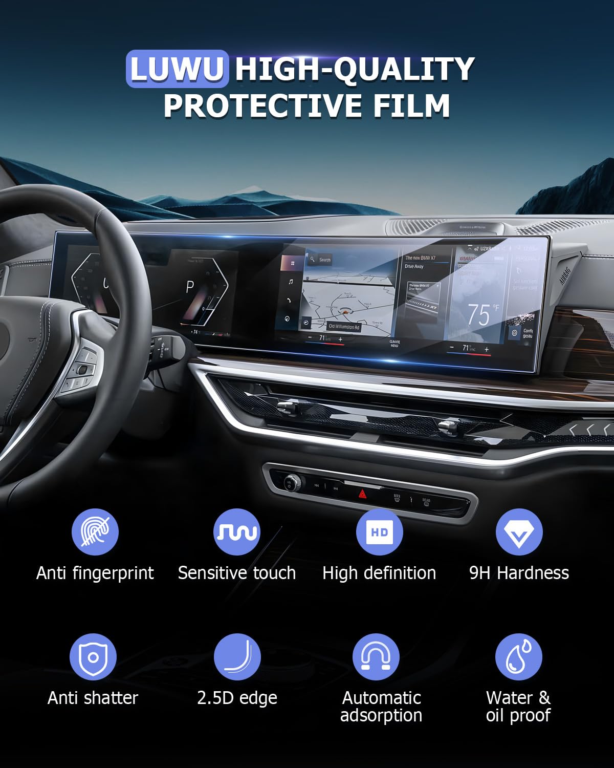 LUWU Compatibile con BMW X5 G05 X6 G06 X7 XM i3 i4 i5 i7 iX 2022 2023 2024 Navigation Pellicola Protettiva Schermo 12,3 Pollici Vetro Tempered Pellicola Protettiva 9H Antigraffio X5 X6 X7 Accessori
