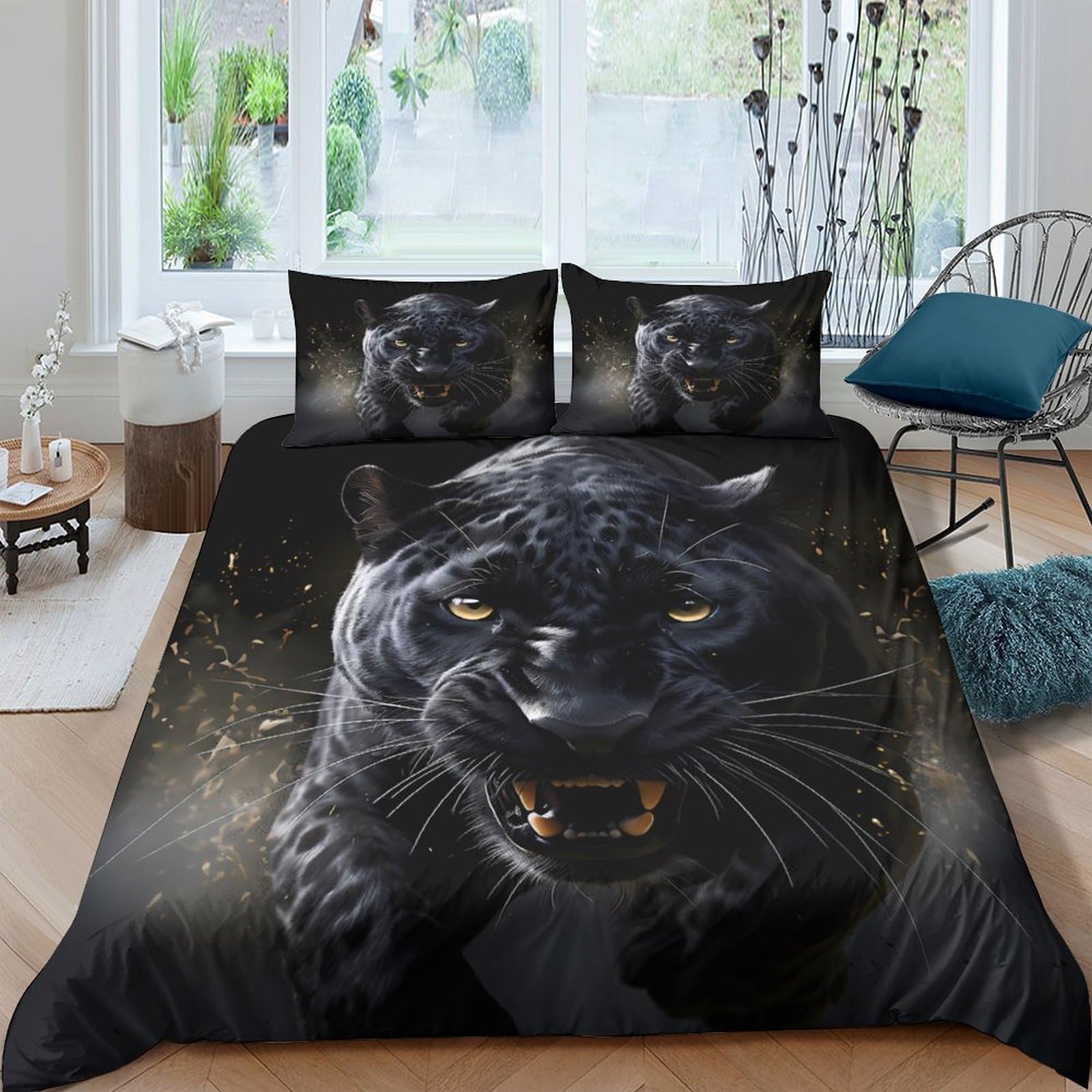 Ctjqhvkz Style-3 3D Printed Black Panther Fitted Sheet Microfiber Soft Breathable Wild Cat Bed Cover For Bedroom Dorm Mattress Protection Decor Single（135X200cm）
