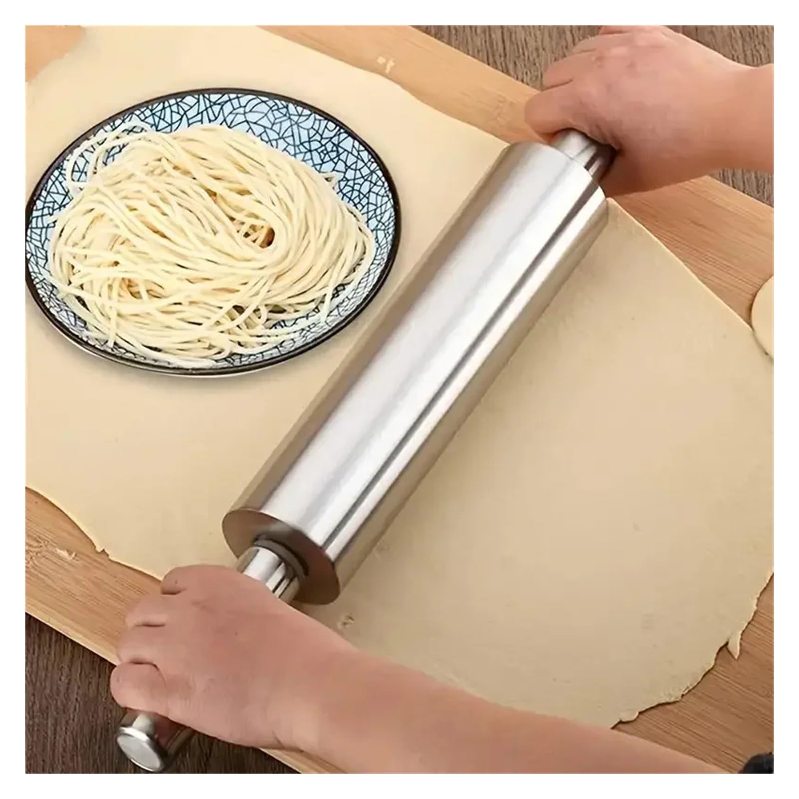 Mattarello in acciaio inossidabile da 1 pezzo for cottura al forno, rullo for pasta, utensili pasticceria cucina for biscotti con crosta di torta(39x20cm)
