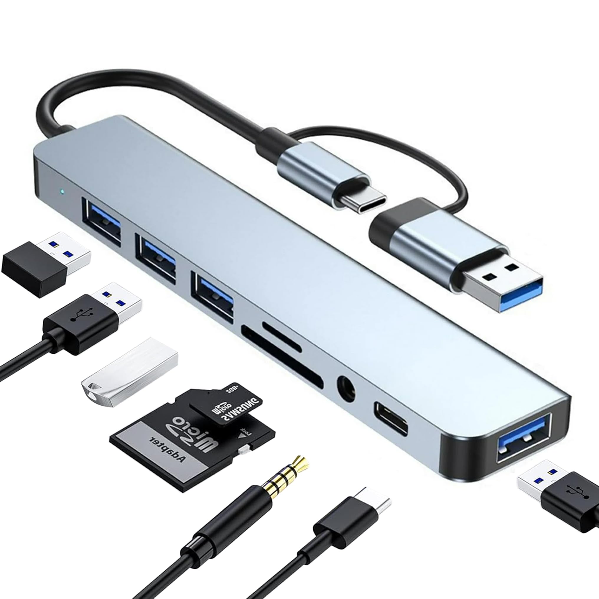 USB C Hub Multiport Adapter 8-in-1 USB Splitter with USB 3 0 3 USB 2 0 USB-C Port