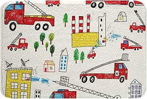Amazon.com: Fire Truck Bathroom Rugs Red Fire Engine Building Bath Mat ...
