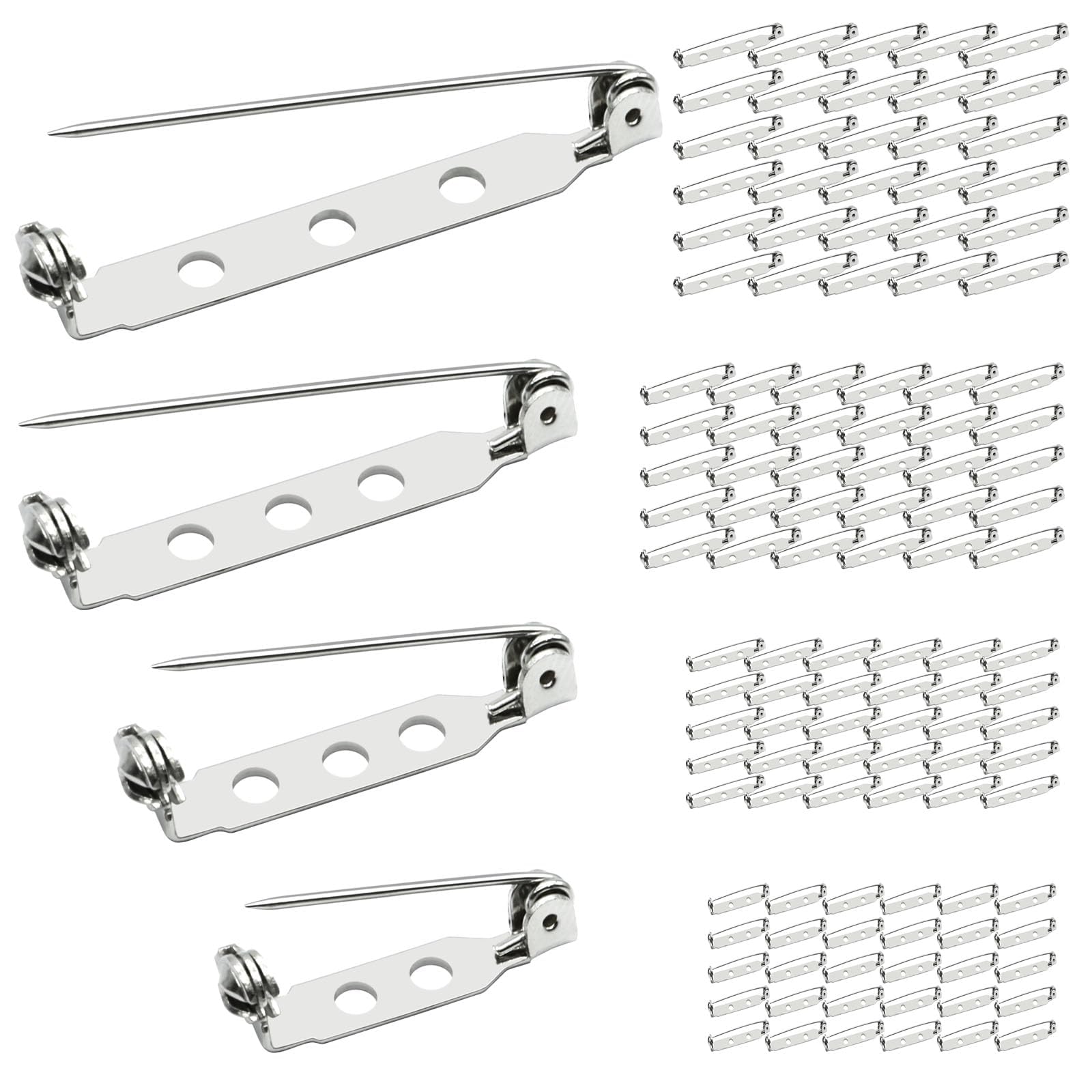 Photo 1 of 120Pcs Brooch Pin Back,4-Size Metal Bar Pin Back for Crafts 20-38mm Badge Pin Backs with Holes,Silver Brooch Clasp Pin for Name Tag,DIY Crafts,Jewelry Making,Corsage