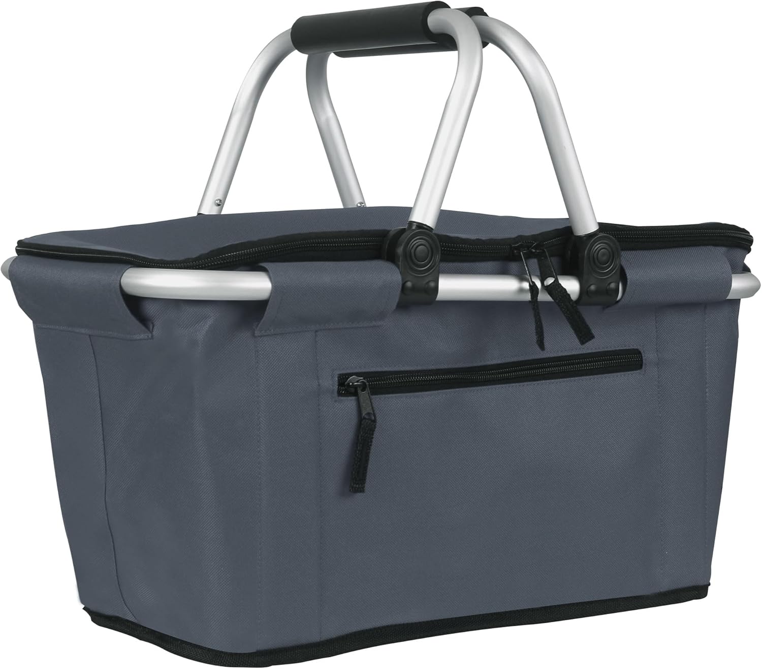 SIYUAN Collapsible Picnic Basket Insulated with Lid 27L Large Capacity Reusable Portable Folding Market Shoping Bag with Handles for Grocery Dark Grey