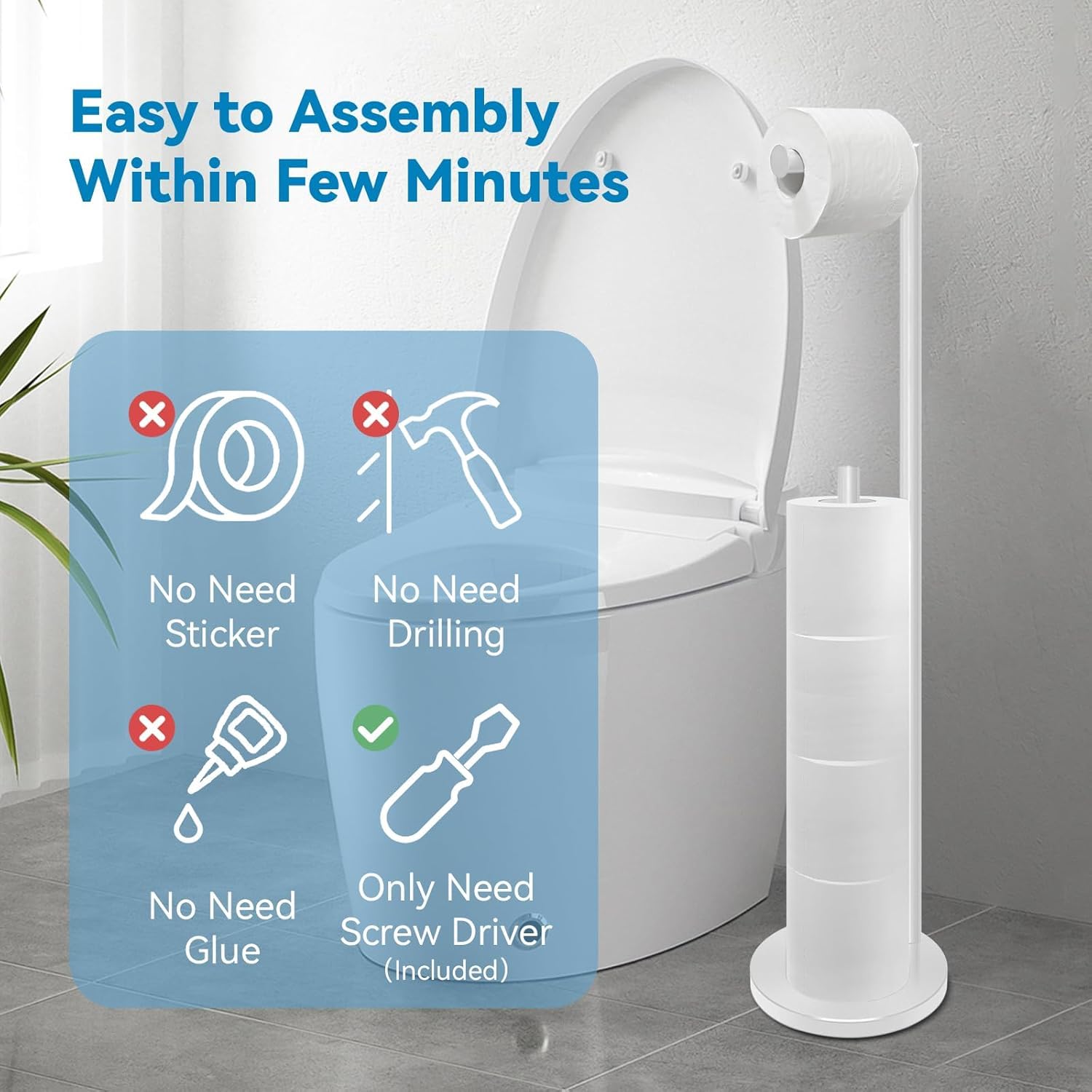 Portarotolo Carta Igienica Da Terra YUET - Acciaio Inox, Autoportante, Per 5 Rotoli, Senza Forare, Argento - Foto 7