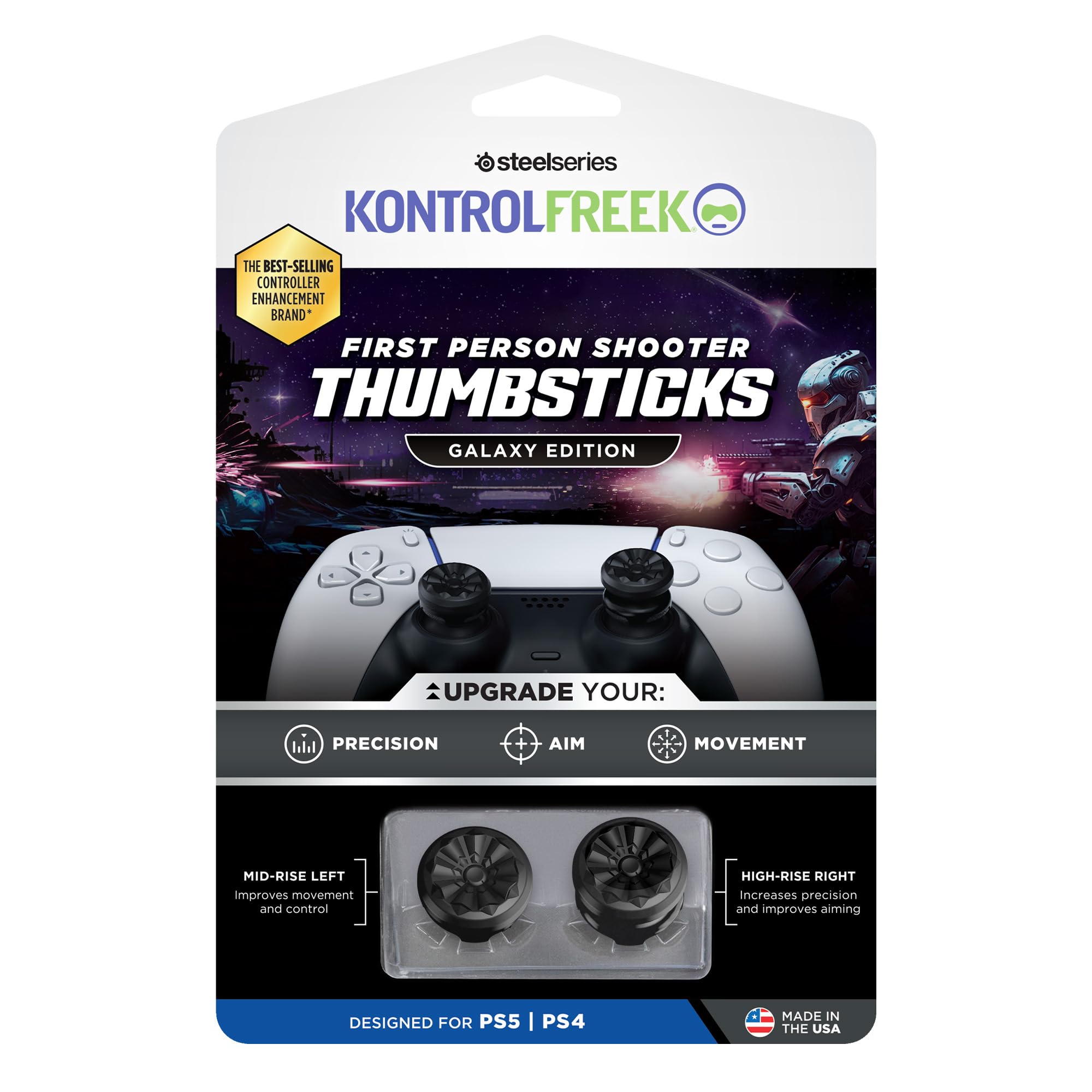 KontrolFreek FPS Freek Galaxy Black Gommini per Controller PS5 | Rialzi e Protezione per Joystick PS5 & PS4 | Precisione & Aim Assist | Nero