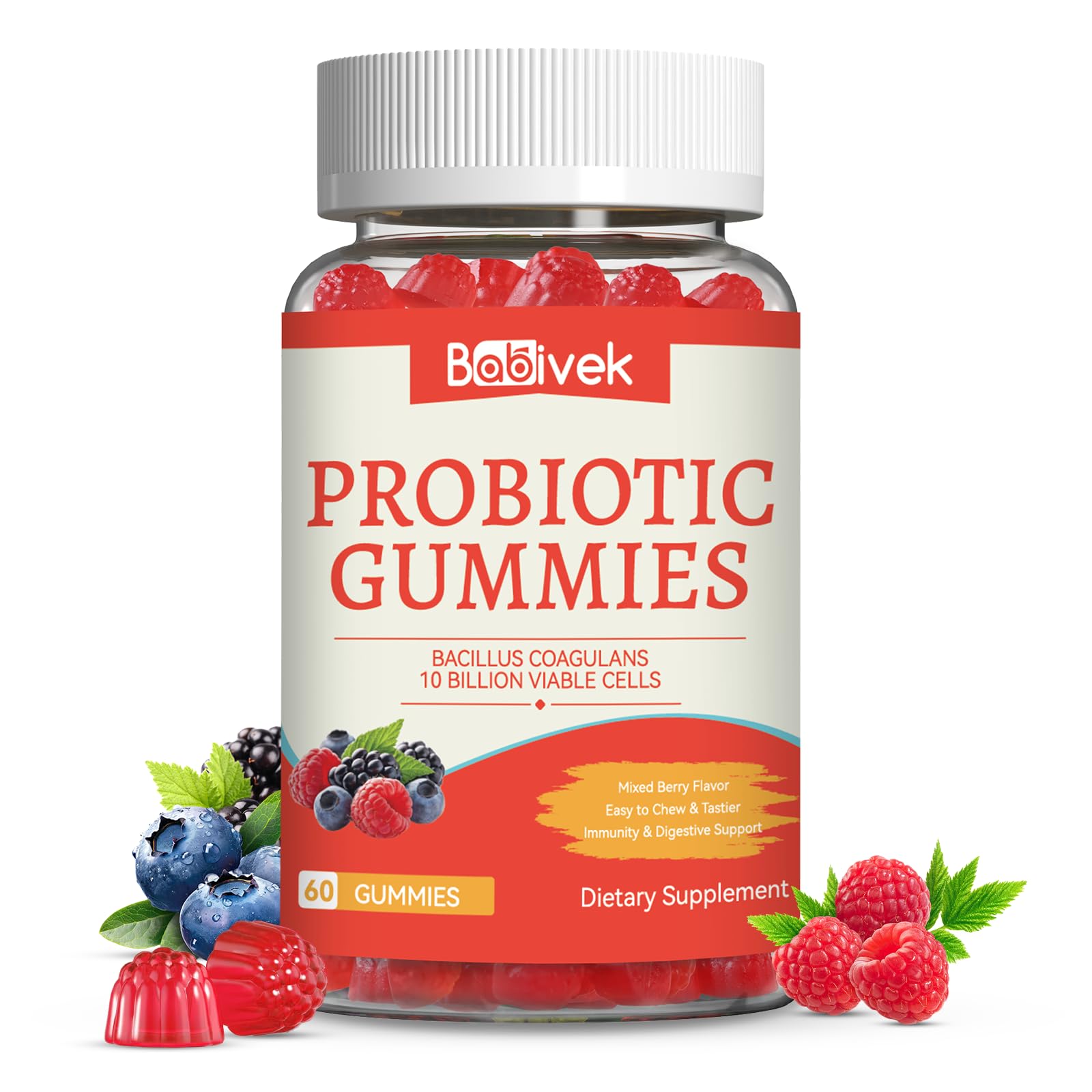 Babivek Suplemento probiótico em gomas com Bacillus Coagulans 10 bilhões de UFC, 60 gomas