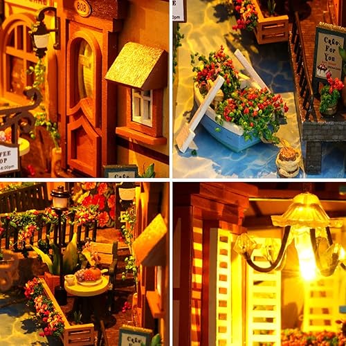 Miniatura 7 de HJBH - Kit de rincón de libro de madera 3D, rompecabezas de bricolaje para casa de muñecas, sujetalibros de madera, kit de construcción de rincón de