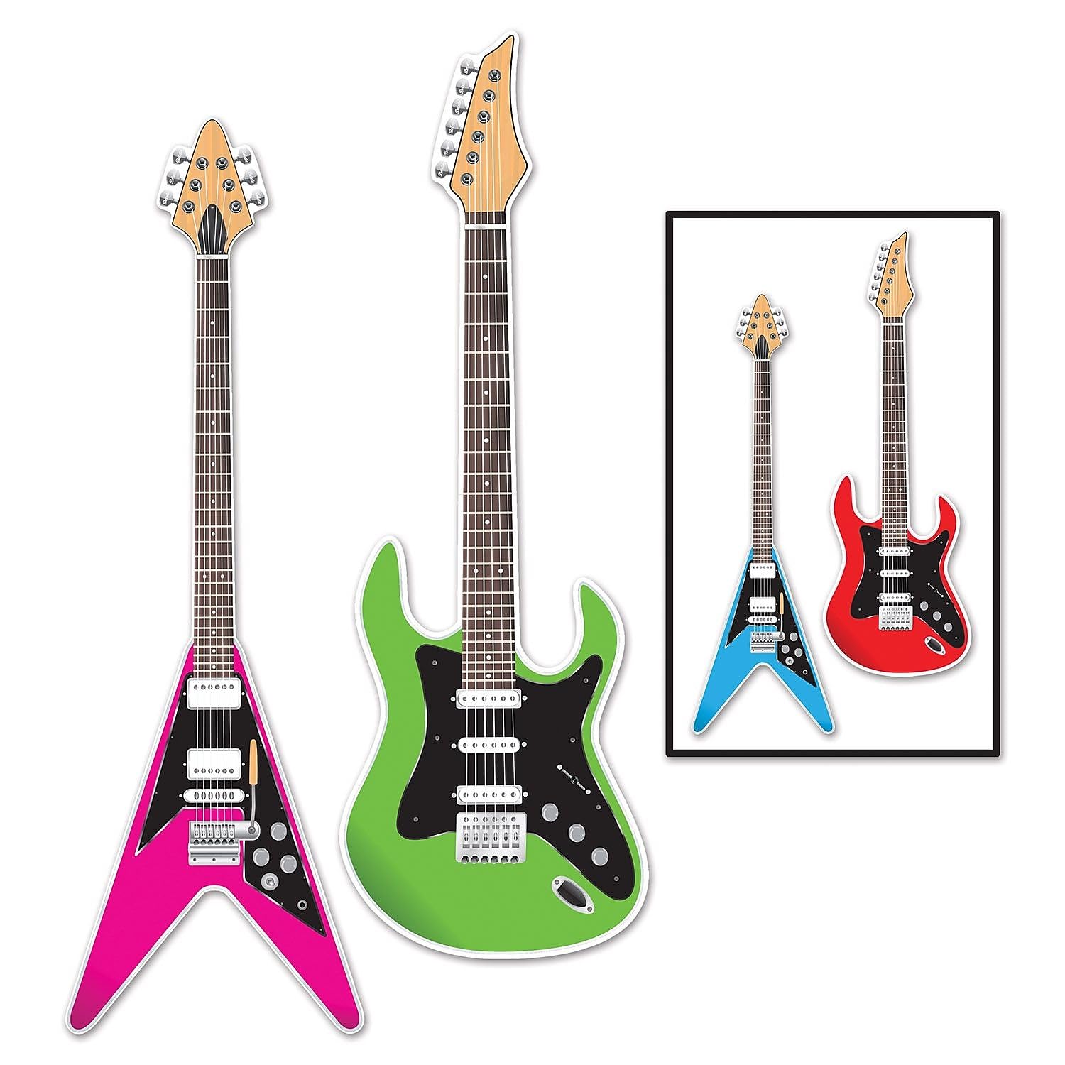 Découpes de Guitare Rock 80's Imprimées Double Face pour Décoration de Fête