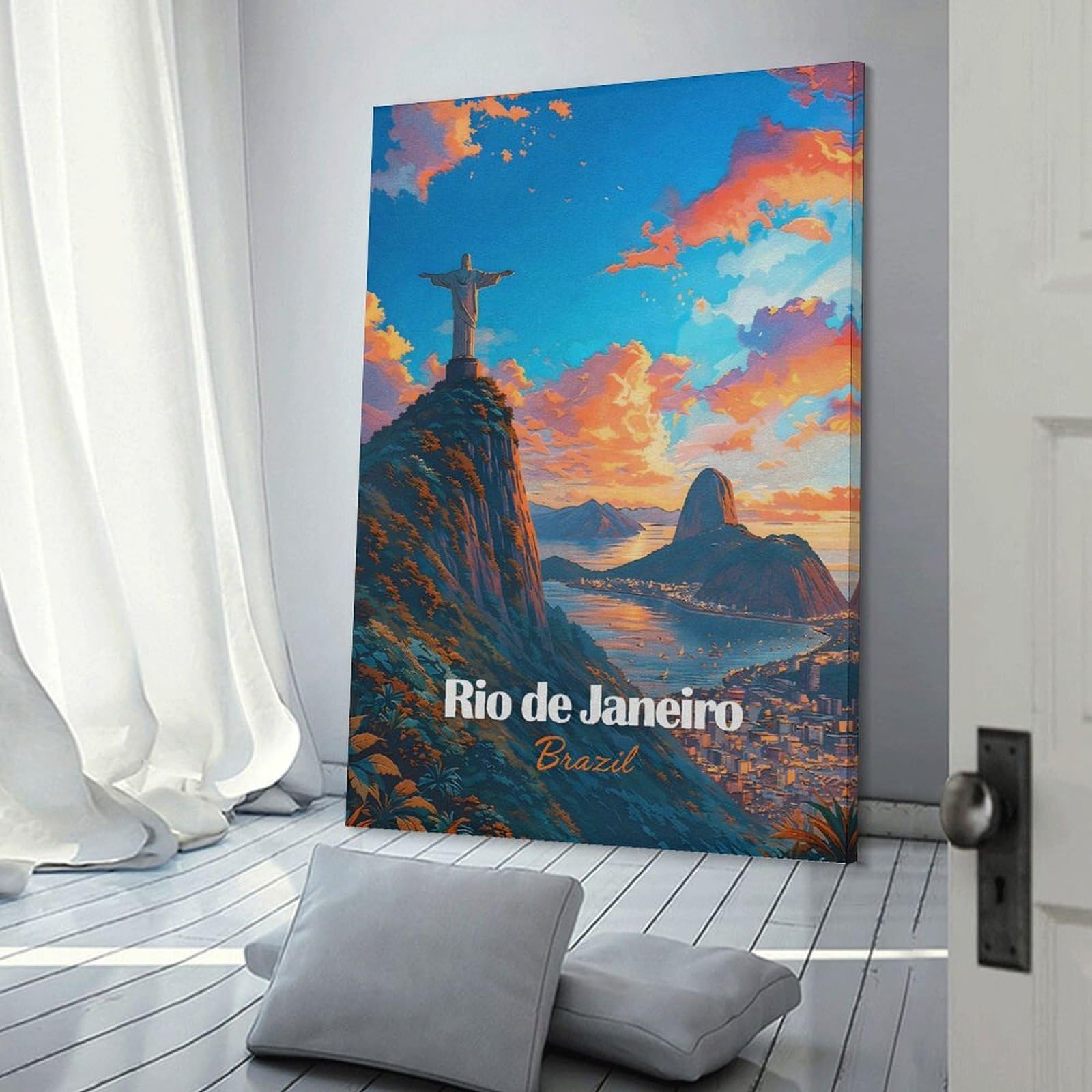 Junmoney Rio De Janeiro Sunset(2) Hanging Wall Art 24x36inch(60x90cm), for Bedroom Walls, Guest Spaces Or Lounges, Home Artwork with A Soft Interior Feel