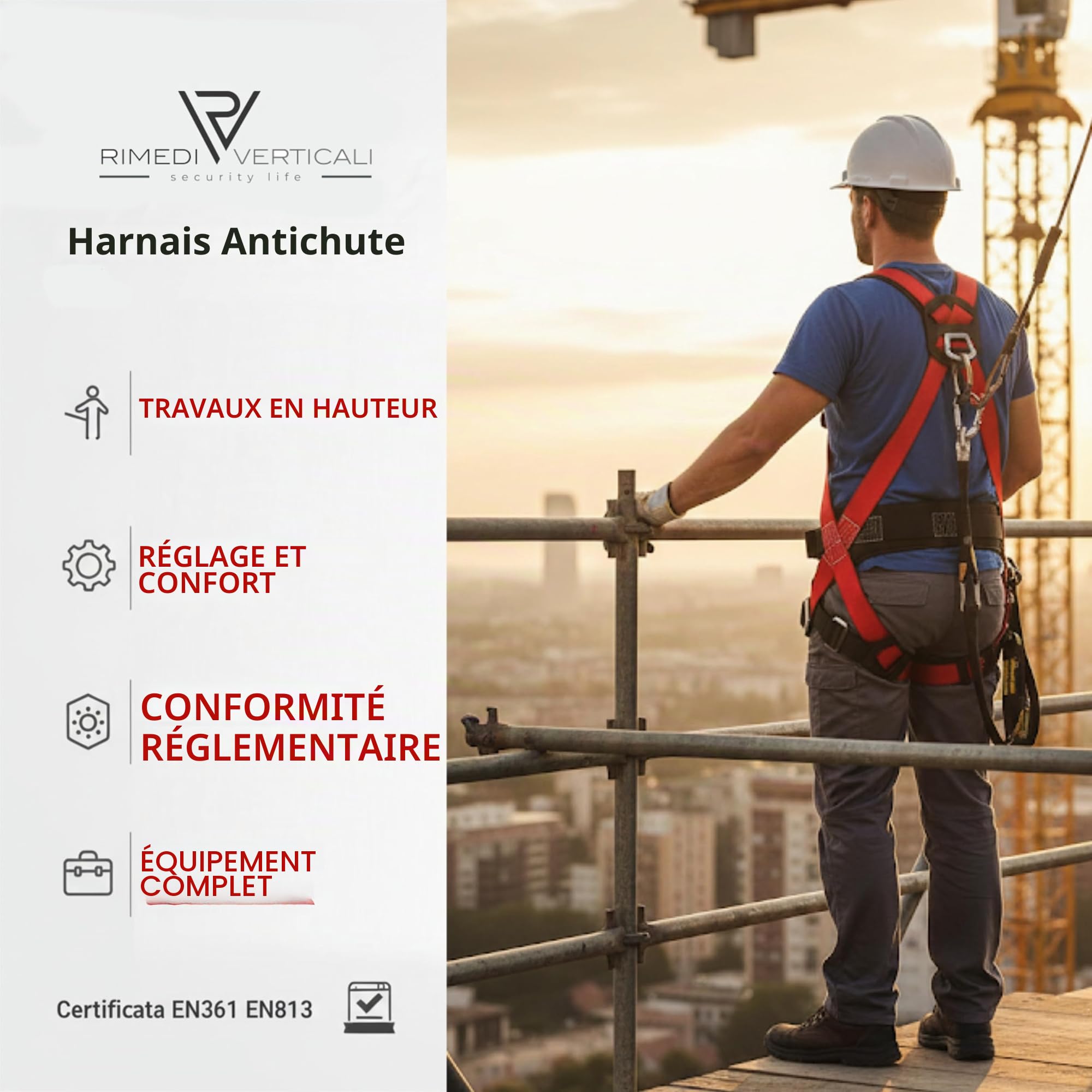 Harnais anti-chute + ceinture de positionnement, MIRA 16A Certification CE Harnais de sécurité anti-chute réglable rembourré, ceinture de sécurité travail Libération rapide