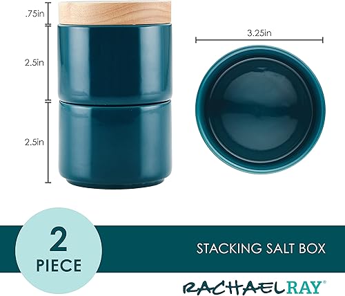 Miniatura 2 de Rachael Ray Ceramics - Juego de cajas apilables para especias y condimentos con tapa, 2 piezas, color verde azulado